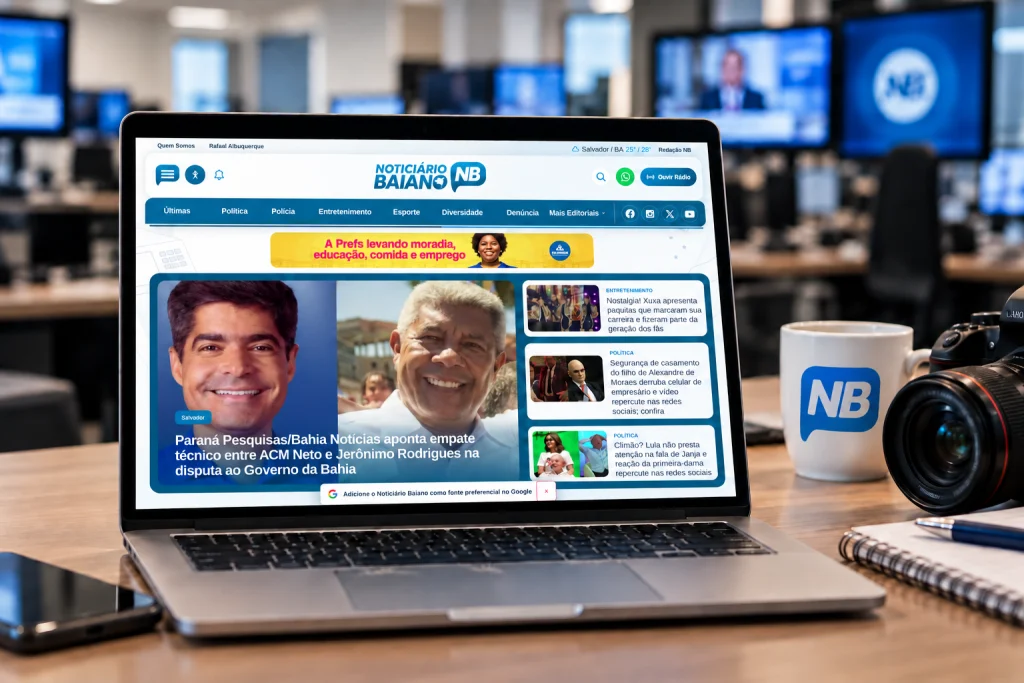 Equipe e ambiente de trabalho da redação do Noticiário Baiano